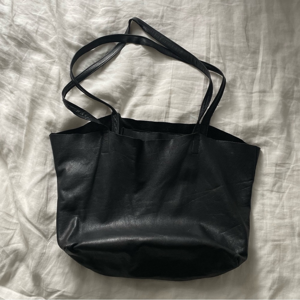 Classic Black Leather Tote Bag